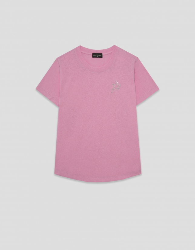 Camiseta cuello redondo punto algod&oacute;n ligero rosa