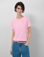 Lightweight cotton round neck T-shirt in pink
