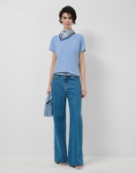 Lightweight blue cotton crew neck T-shirt