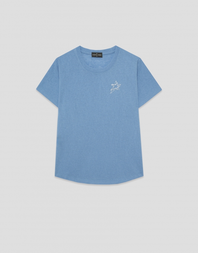 Camiseta cuello redondo punto algod&oacute;n ligero azul