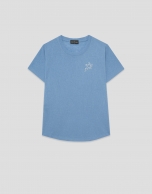 Lightweight blue cotton crew neck T-shirt
