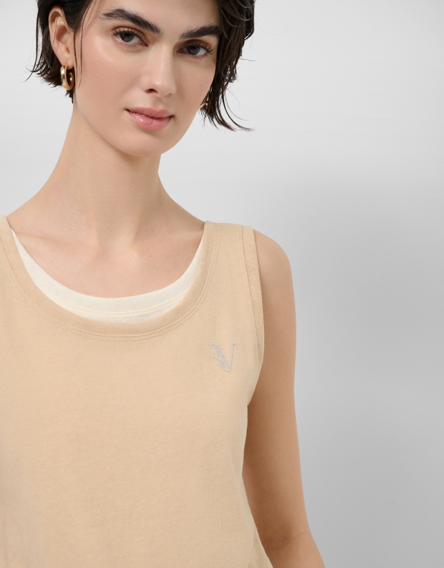 Tank top c&aacute;mel y beige