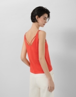 Coral red double strap T-shirt