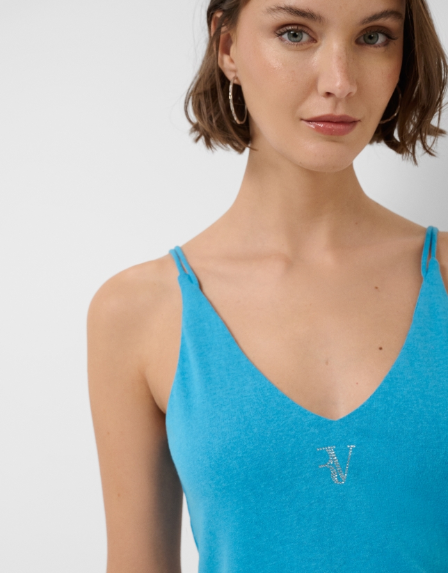 Turquoise blue double strap T-shirt