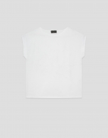 Oversized white sleeveless T-shirt with floral embroidery