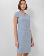 Vestido recto manga corta tweed tonos azules