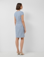 Straight dress with short sleeves in blue tweed