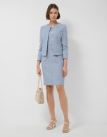 Vestido recto manga corta tweed tonos azules