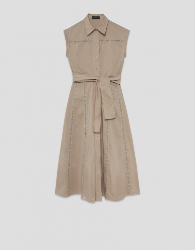 Camel shirt midi dress with lace straps