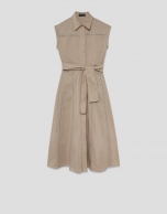 Camel shirt midi dress with lace straps