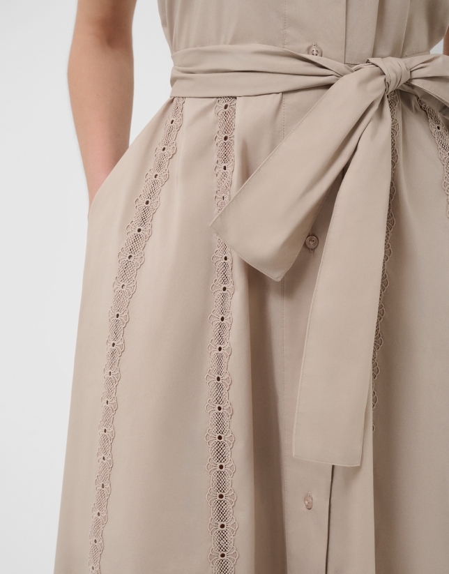 Camel shirt midi dress with lace straps