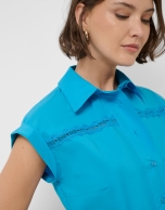 Blue shirt midi dress with lace trim