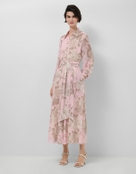 Vestido largo camisero gasa estampado floral rosa