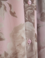 Long pink floral print chiffon shirt dress