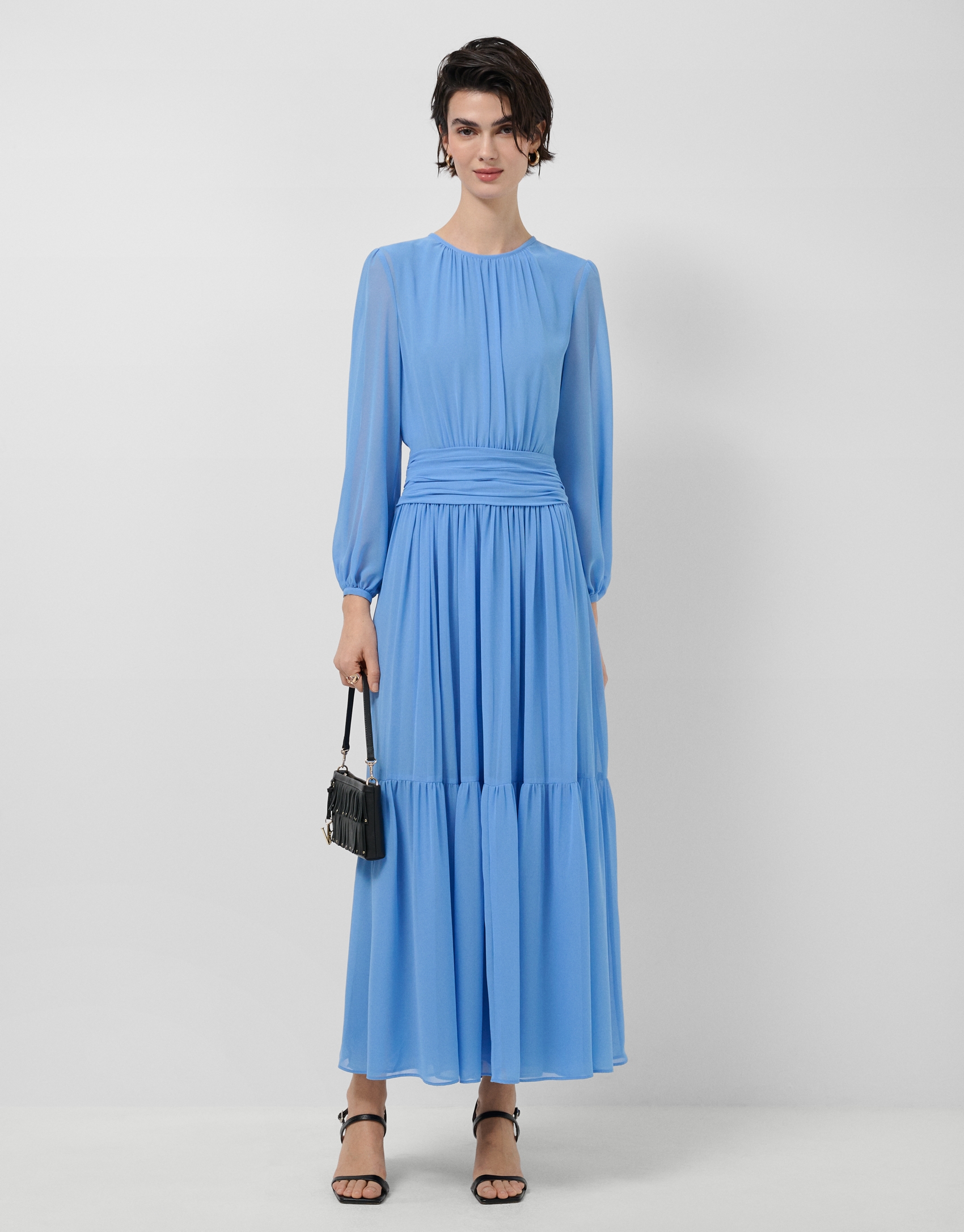 Blue gathered maxi dress