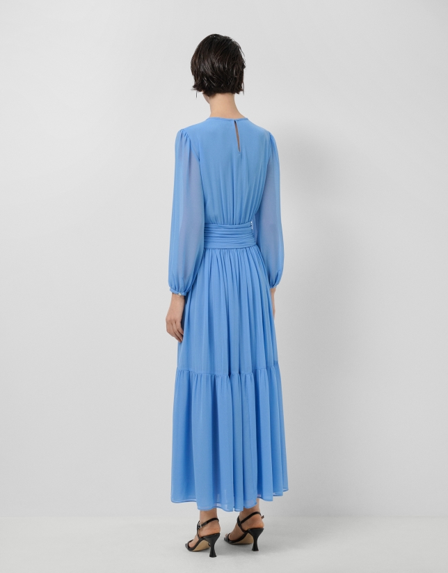 Vestido largo fruncido azul