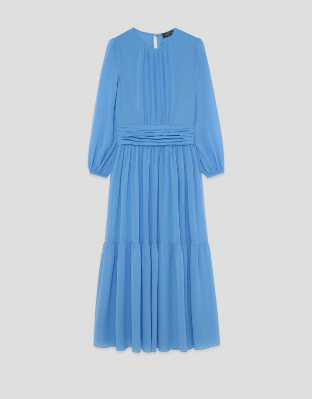 Vestido largo fruncido azul
