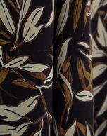 Brown leaf print crepe sleeveless dress