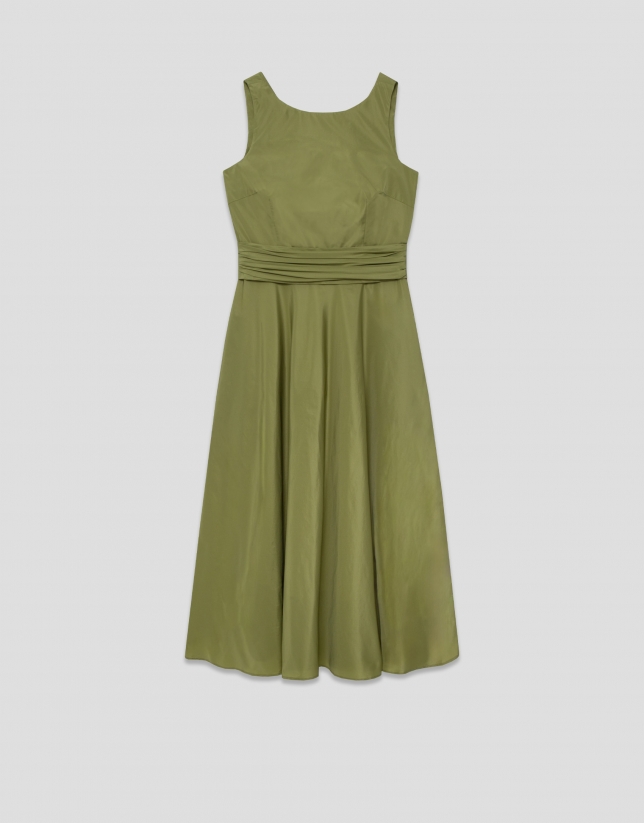 Green taffeta sleeveless dress