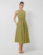 Green taffeta sleeveless dress