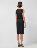 Straight sleeveless dress in black weave fabric