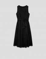 Black ramie dress with matching floral embroidery