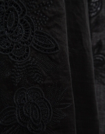 Black ramie dress with tonal floral embroidery