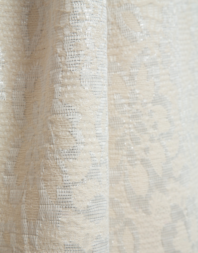 Beige floral jacquard dress with silver metallic thread