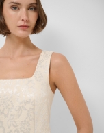 Beige floral jacquard dress with silver metallic thread