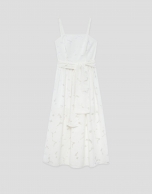 White devor&eacute; strappy dress with floral print