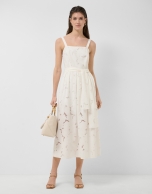 White devor&eacute; strappy dress with floral print