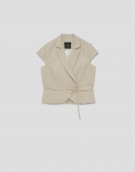 Beige double-breasted waistcoat with black pinstripes