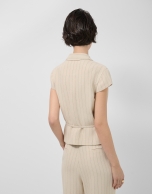 Beige double-breasted waistcoat with black pinstripes