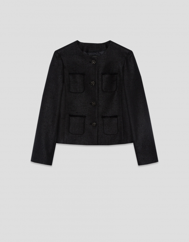 Short black woven jacket