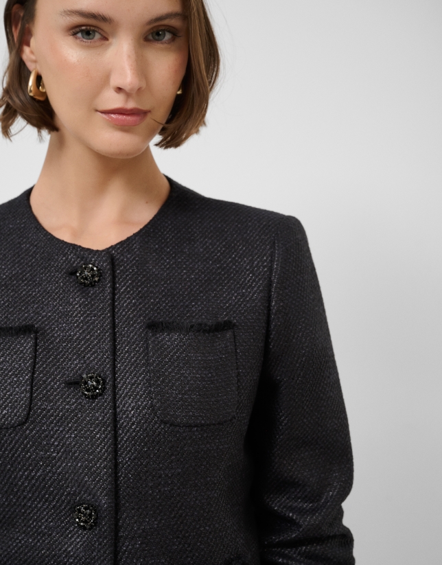 Short black woven jacket