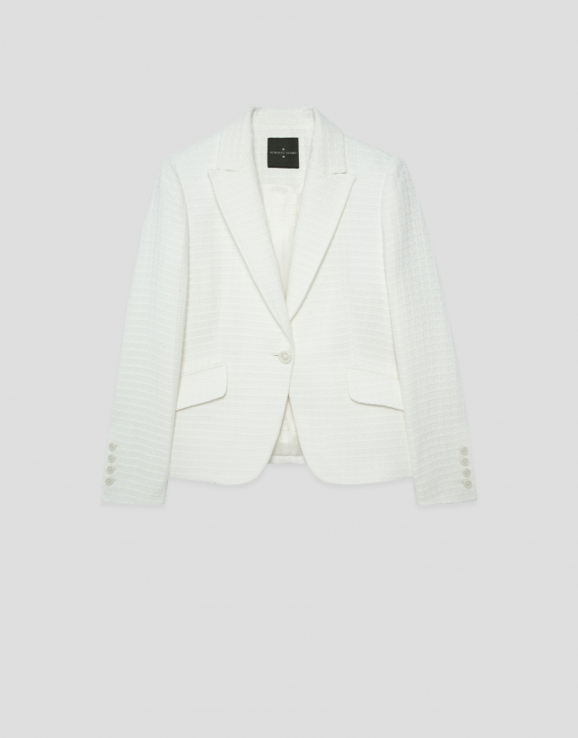 Chaqueta corta trama con brillo blanca