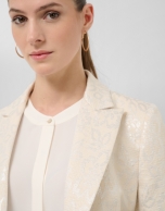 Short beige jacket with silver floral jacquard and metallic thread