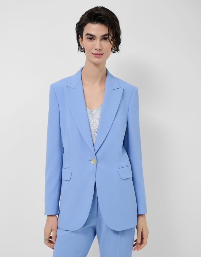 Light blue crepe one-button blazer