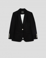 Black linen blend single-button blazer