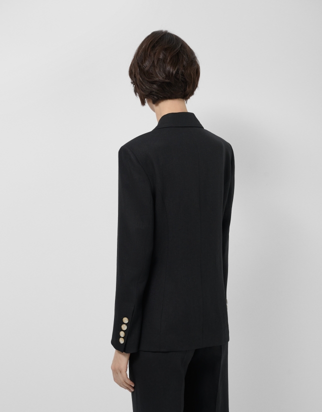 Blazer un bot&oacute;n mezcla lino negro