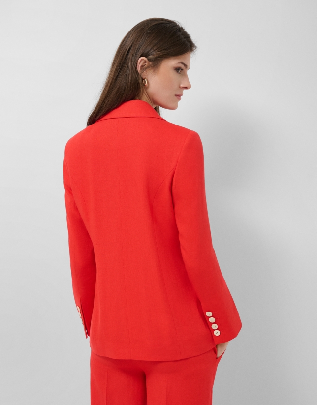 Red linen blend single-button blazer