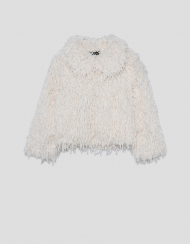 Chaqueta con cuello desmontable en tejido fantas&iacute;a plumas blanco