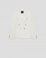Double-breasted ecru crepe blazer