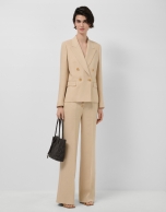 Beige linen-blend blazer with one button