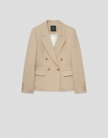 Beige linen-blend blazer with one button