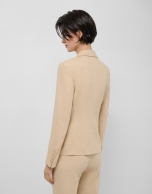 Beige linen-blend blazer with one button