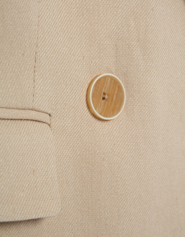 Beige linen-blend blazer with one button