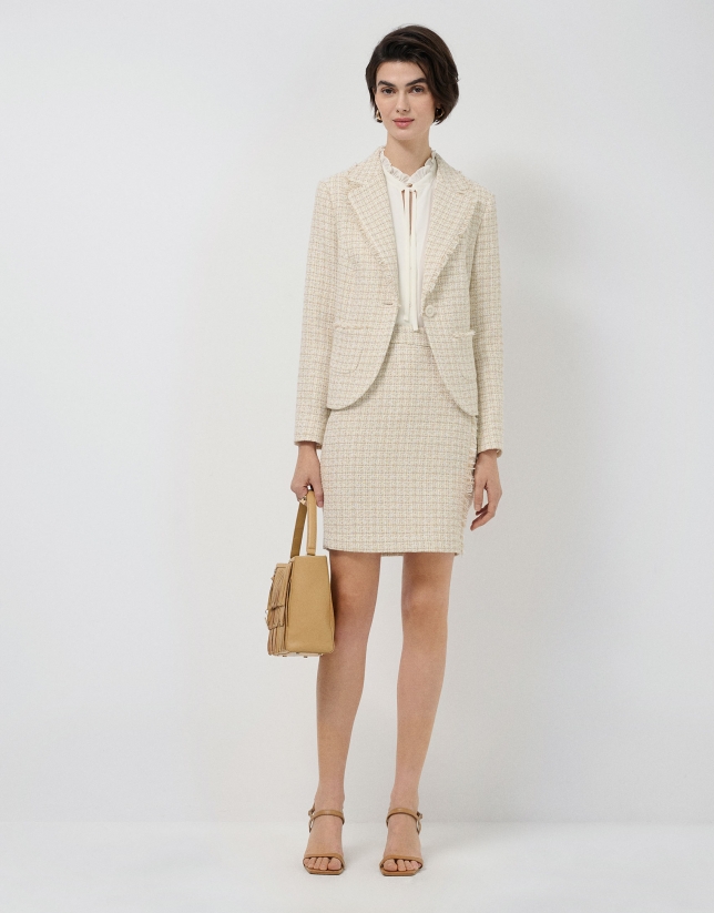 Short jacket, beige pattern with fancy yarn