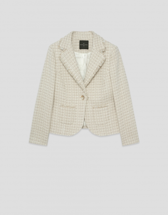 Short jacket, beige pattern with fancy yarn