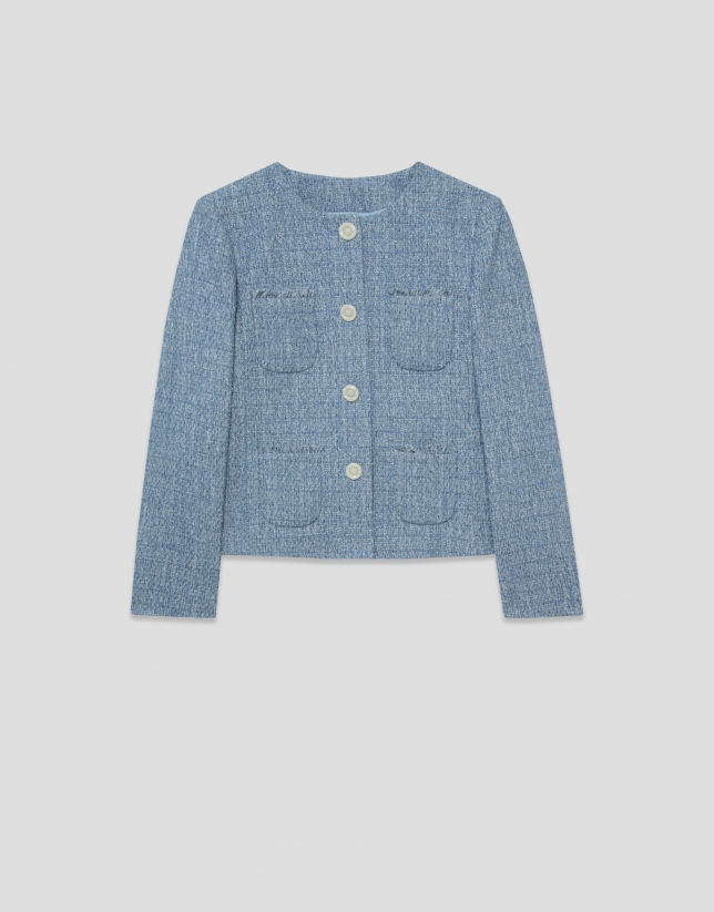 Short blue tweed jacket